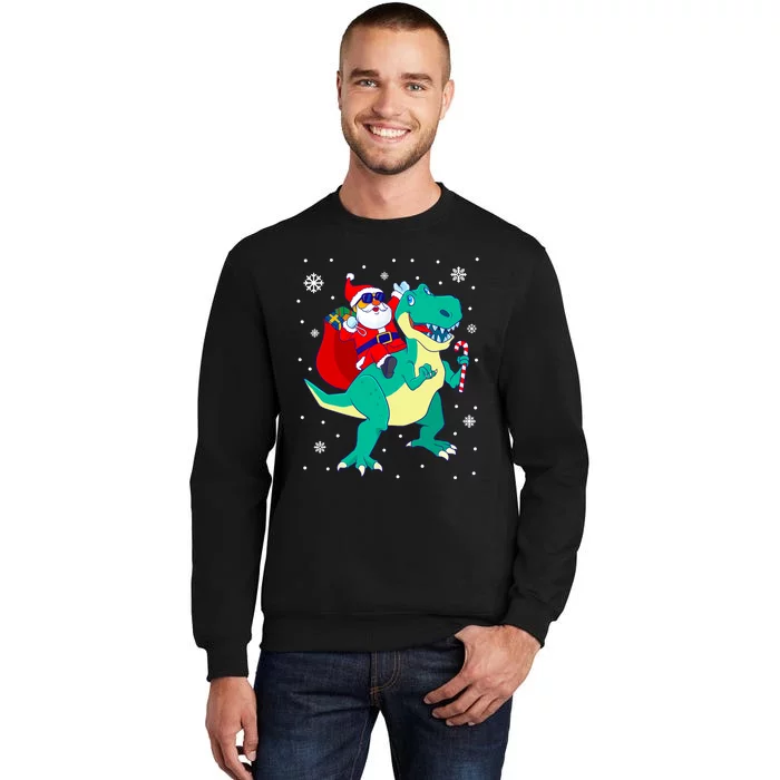 Santa Riding Dinosaur Christmas T Rex Rawr Boy Gift Tall Sweatshirt