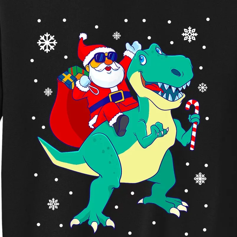 Santa Riding Dinosaur Christmas T Rex Rawr Boy Gift Tall Sweatshirt