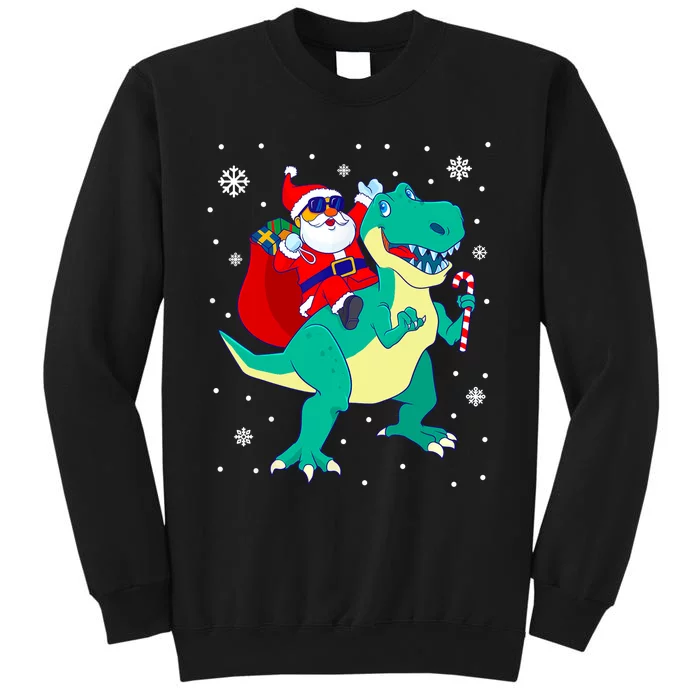 Santa Riding Dinosaur Christmas T Rex Rawr Boy Gift Tall Sweatshirt