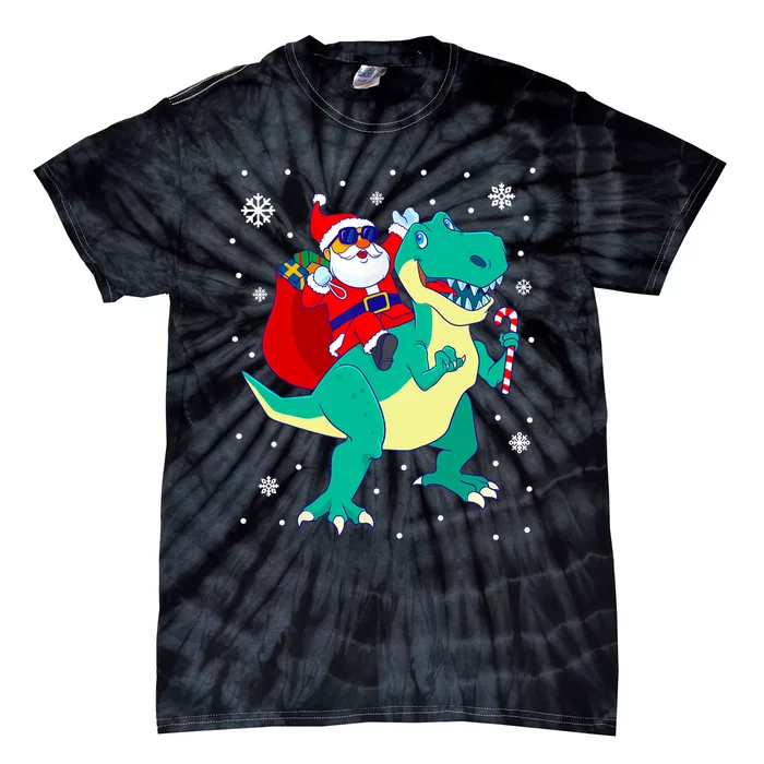 Santa Riding Dinosaur Christmas T Rex Rawr Boy Gift Tie-Dye T-Shirt