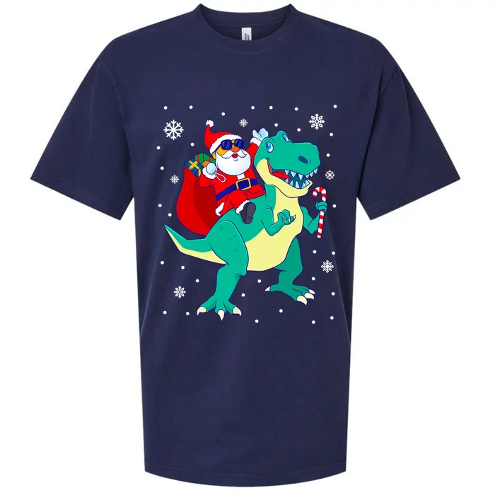 Santa Riding Dinosaur Christmas T Rex Rawr Boy Gift Sueded Cloud Jersey T-Shirt