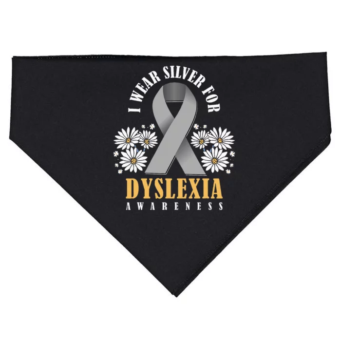 Silver Ribbon Dyslexia Awareness Dyslexia Teacher Dyslexia USA-Made Doggie Bandana