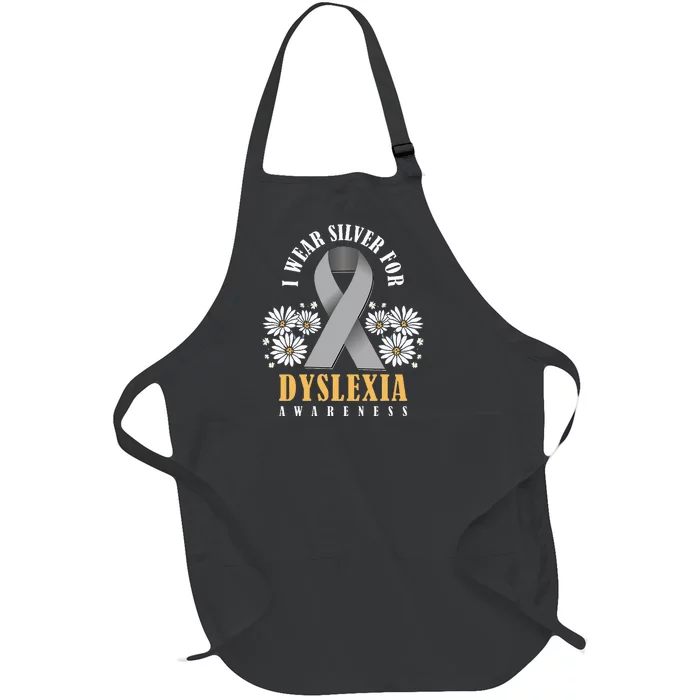 Silver Ribbon Dyslexia Awareness Dyslexia Teacher Dyslexia Full-Length Apron With Pocket