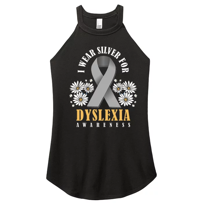 Silver Ribbon Dyslexia Awareness Dyslexia Teacher Dyslexia Women’s Perfect Tri Rocker Tank