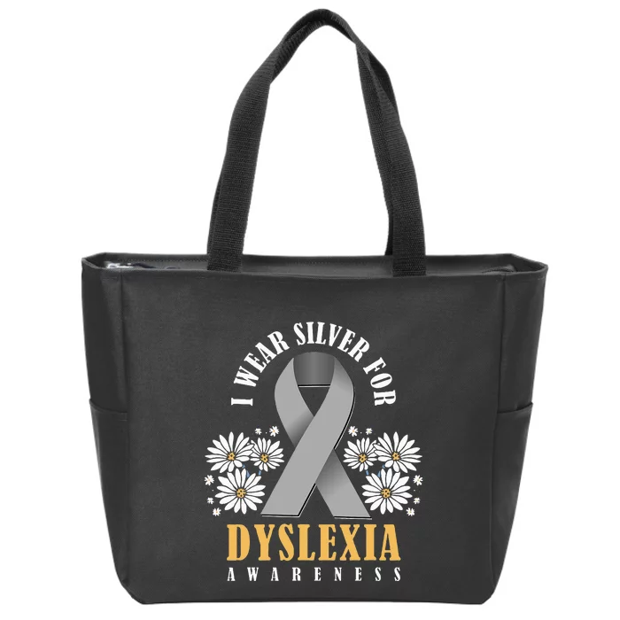 Silver Ribbon Dyslexia Awareness Dyslexia Teacher Dyslexia Zip Tote Bag