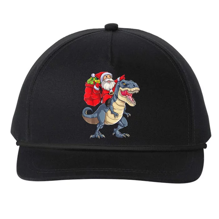 Santa Riding Dinosaur T Rex ChristmasBoys Men Xmas Snapback Five-Panel Rope Hat