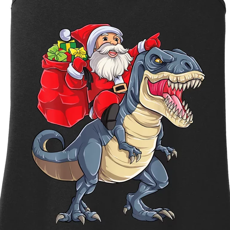 Santa Riding Dinosaur T Rex ChristmasBoys Men Xmas Ladies Essential Tank