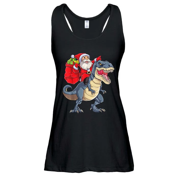 Santa Riding Dinosaur T Rex ChristmasBoys Men Xmas Ladies Essential Flowy Tank