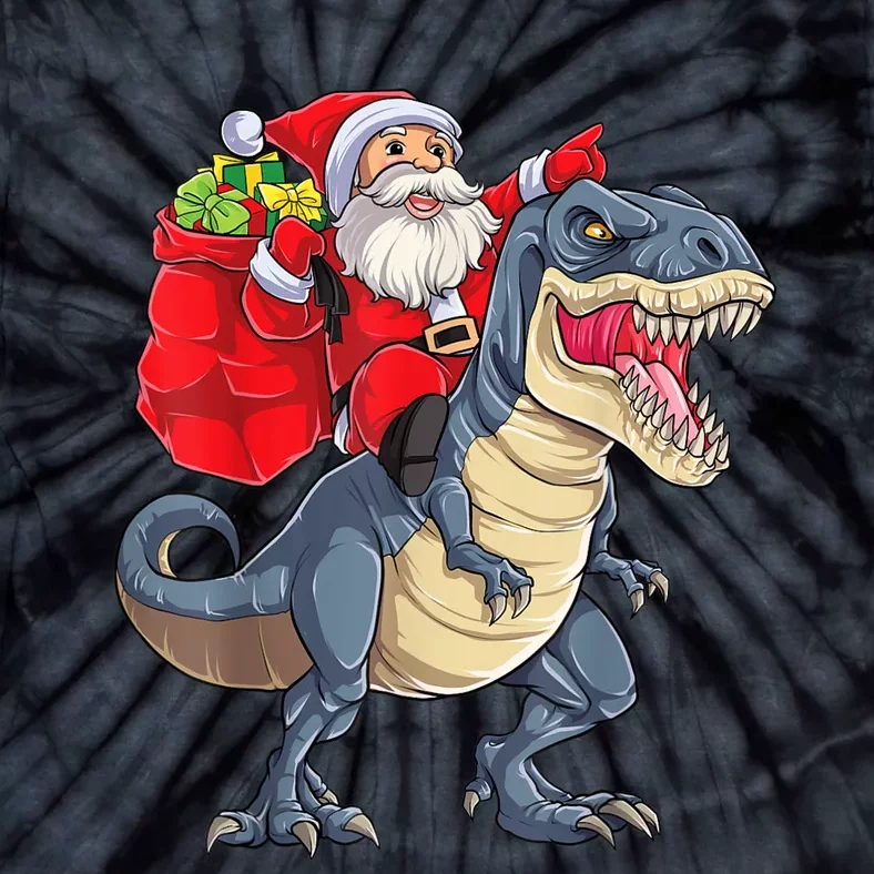 Santa Riding Dinosaur T Rex ChristmasBoys Men Xmas Tie-Dye T-Shirt