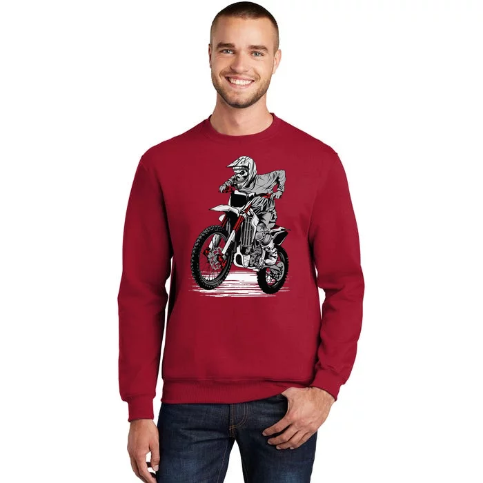 Skeleton Riding Dirt Bike Lazy Halloween Costume Motorcycle Tall Sweatshirt