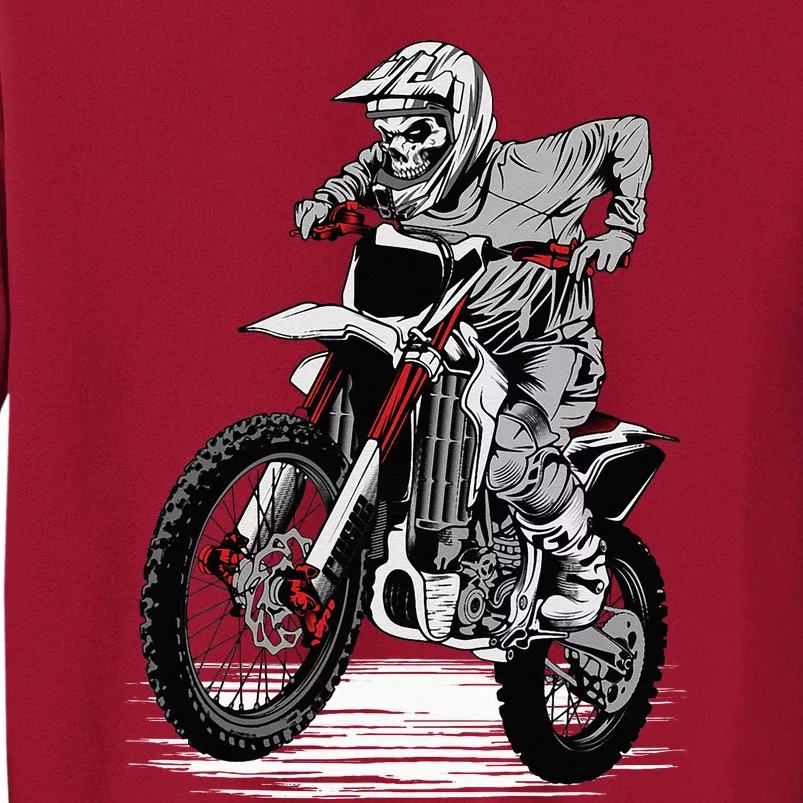 Skeleton Riding Dirt Bike Lazy Halloween Costume Motorcycle Tall Sweatshirt