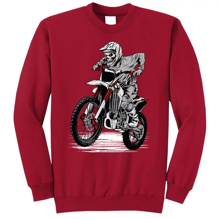 Skeleton Riding Dirt Bike Lazy Halloween Costume Motorcycle Tall Sweatshirt