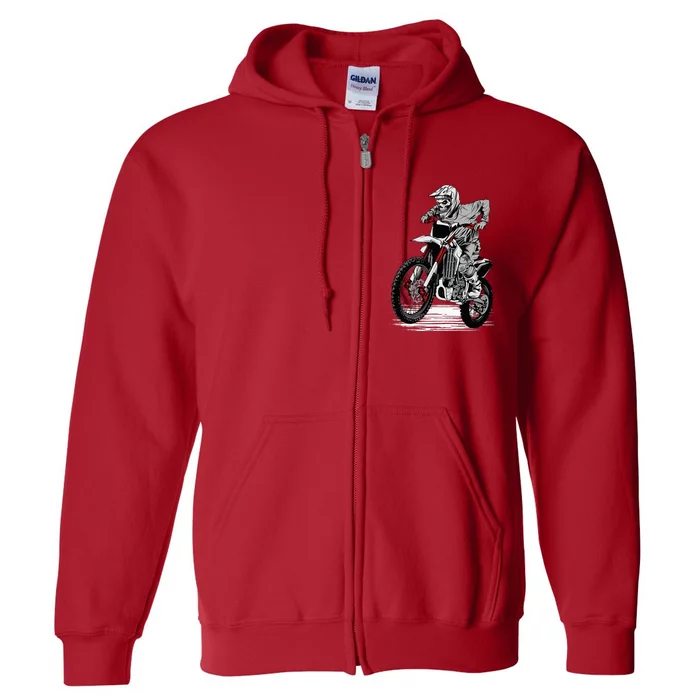 Skeleton Riding Dirt Bike Lazy Halloween Costume Motorcycle Full Zip Hoodie