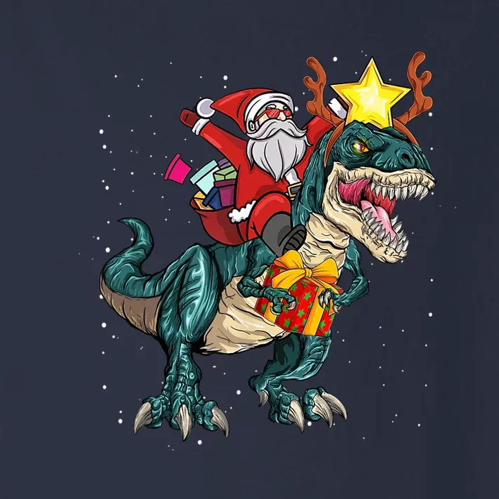 Santa Riding Dinosaur T Rex Christmas Party Boys Xmas Toddler Long Sleeve Shirt