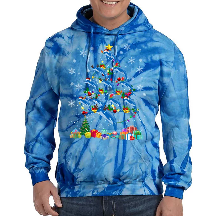 Santa Reindeer Dolphin Xmas Tree Light Dolphin Gift Tie Dye Hoodie