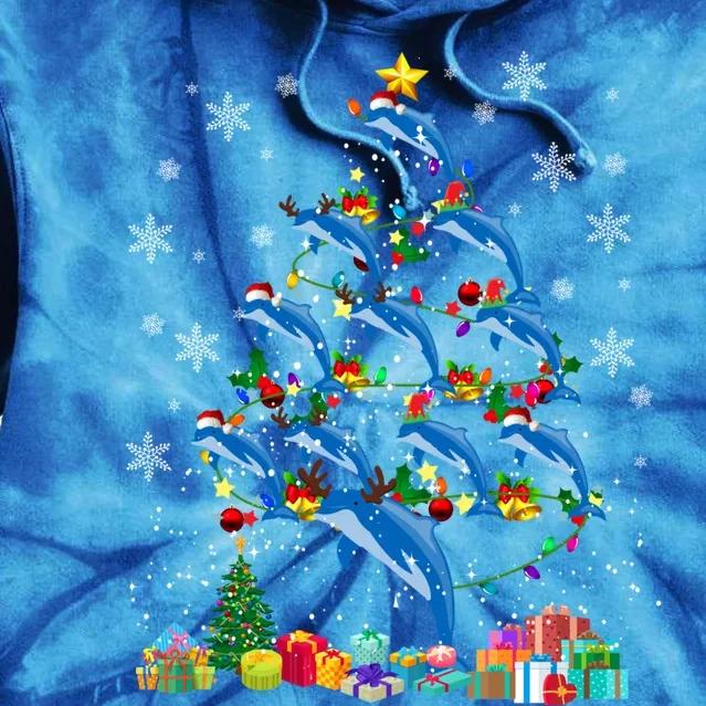 Santa Reindeer Dolphin Xmas Tree Light Dolphin Gift Tie Dye Hoodie