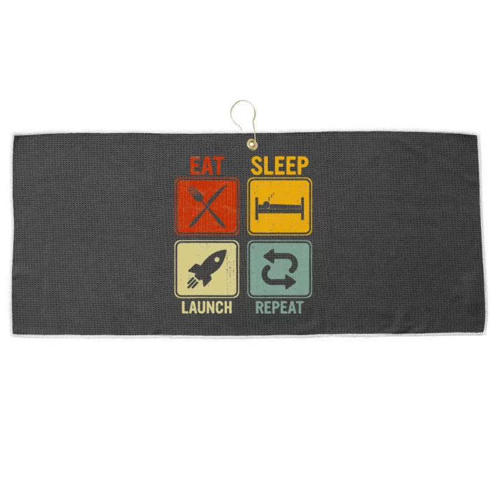 Sarcastic Retro Design Eat Sleep Launch Repeat Large Microfiber Waffle Golf Towel