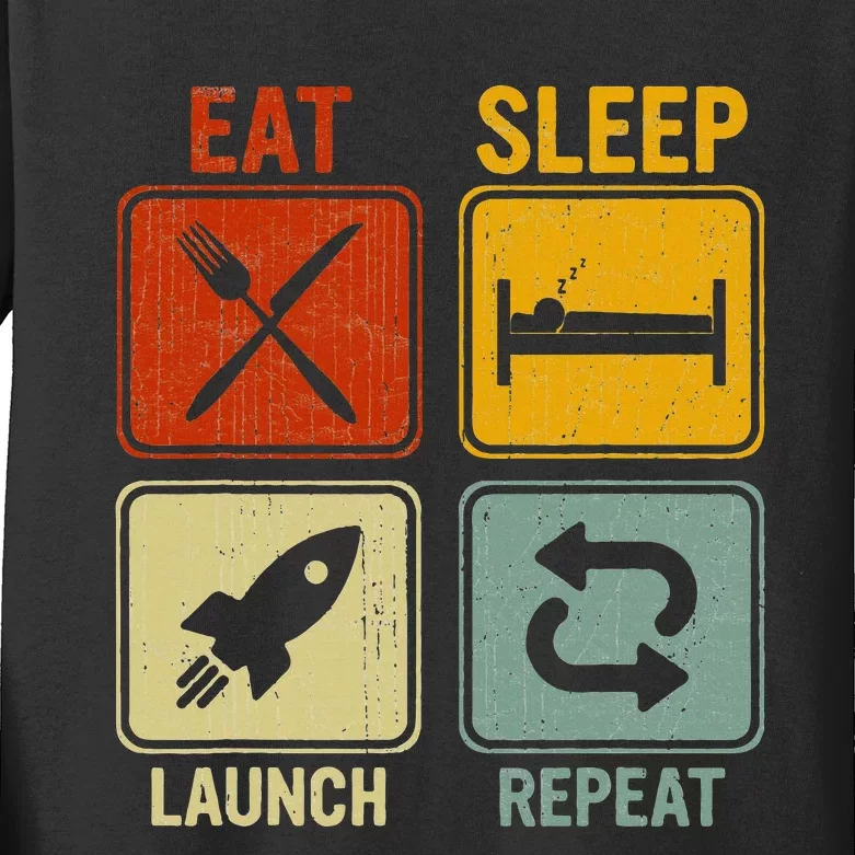 Sarcastic Retro Design Eat Sleep Launch Repeat Kids Long Sleeve Shirt