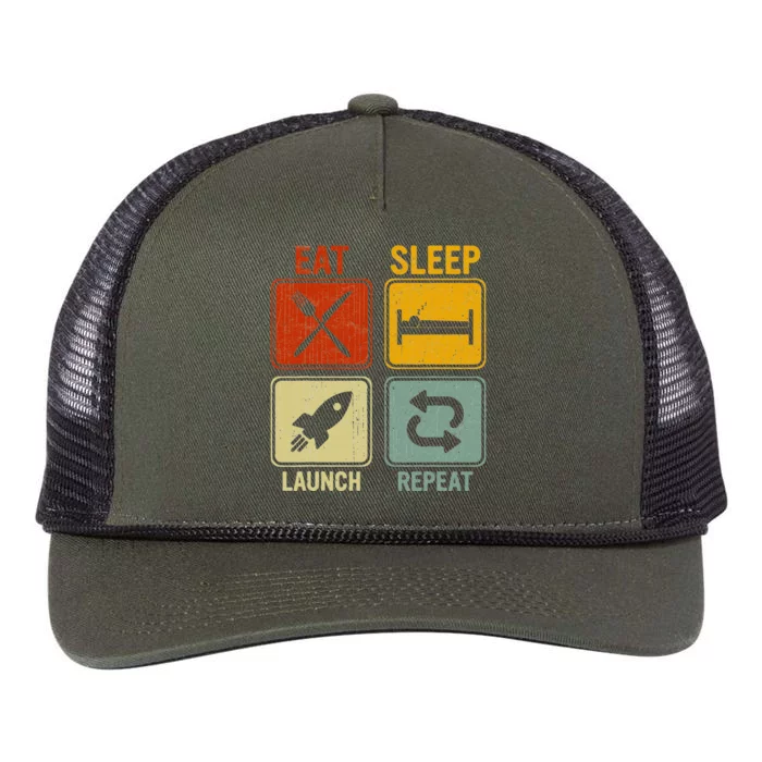 Sarcastic Retro Design Eat Sleep Launch Repeat Retro Rope Trucker Hat Cap