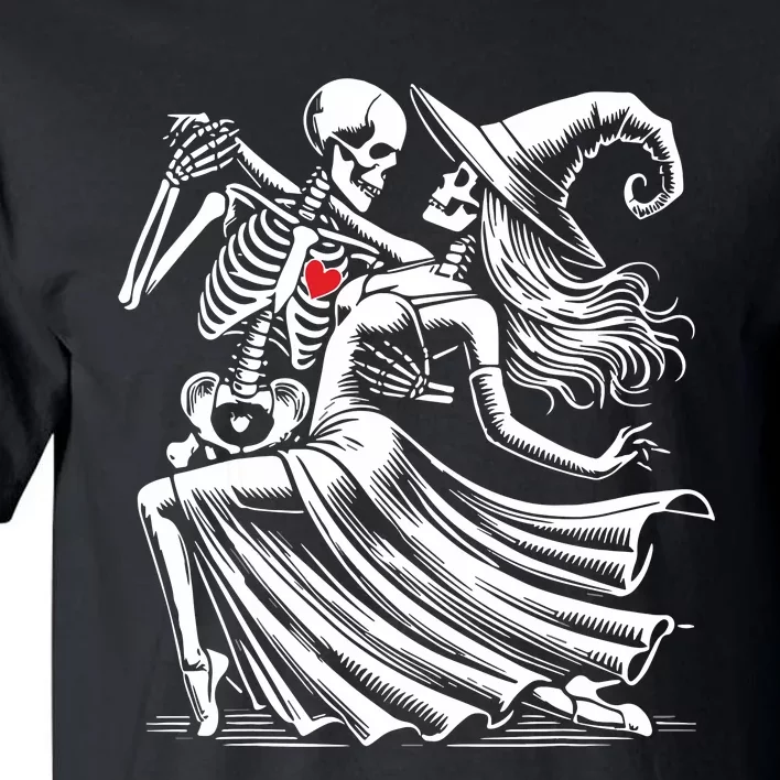 Skeleton Romance Dance With Witch Funny Halloween Women Tall T-Shirt