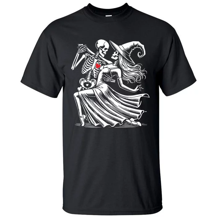 Skeleton Romance Dance With Witch Funny Halloween Women Tall T-Shirt