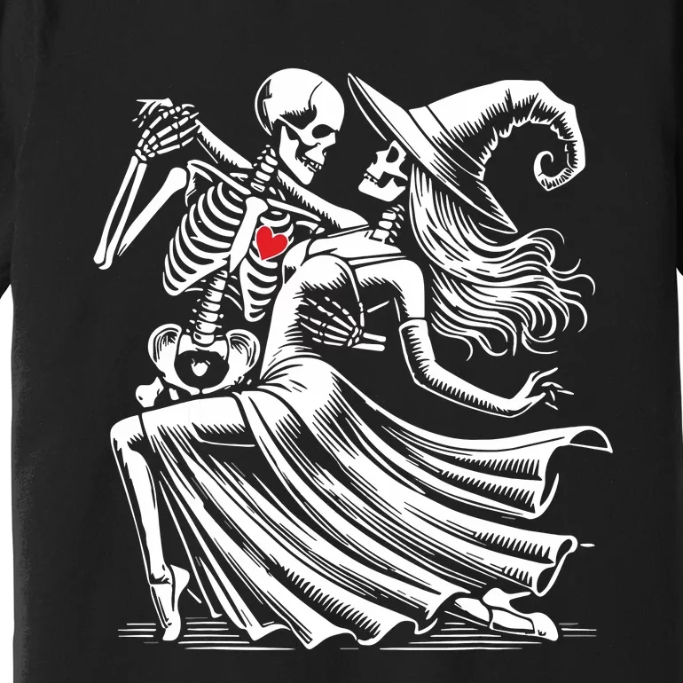 Skeleton Romance Dance With Witch Funny Halloween Women Premium T-Shirt