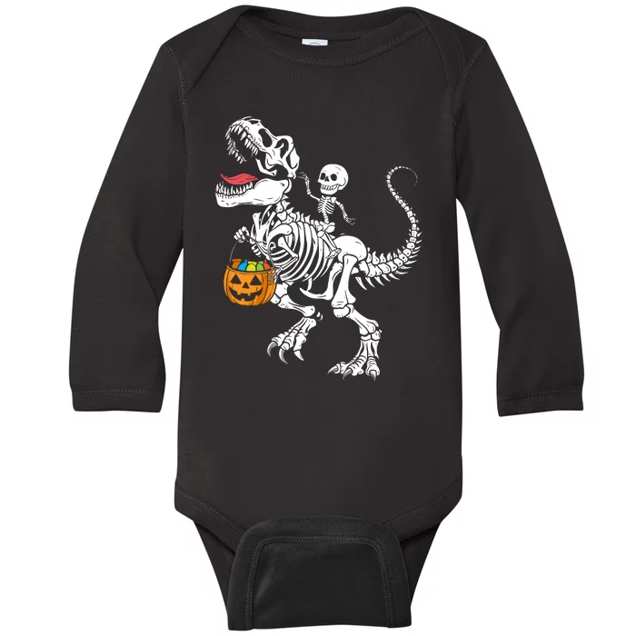 Skeleton Riding Dinosaur Halloween Graphic Baby Long Sleeve Bodysuit