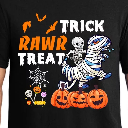 Skeleton Riding Dinosaur TRex Trick Rawr Treat Halloween Gift Pajama Set