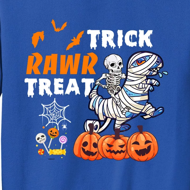 Skeleton Riding Dinosaur TRex Trick Rawr Treat Halloween Gift Tall Sweatshirt