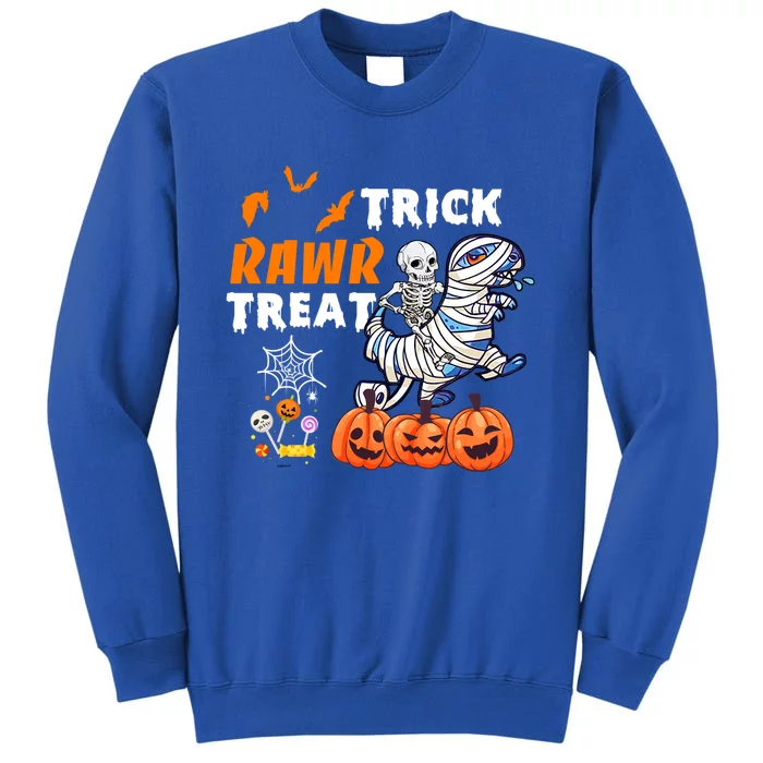 Skeleton Riding Dinosaur TRex Trick Rawr Treat Halloween Gift Tall Sweatshirt