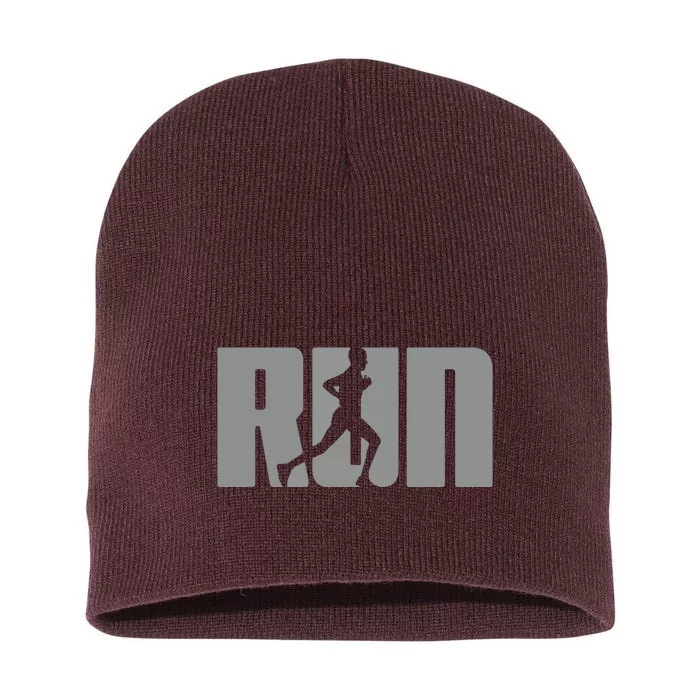 Silhouette Run Design For Runner Marathon Graphic Running Short Acrylic Beanie