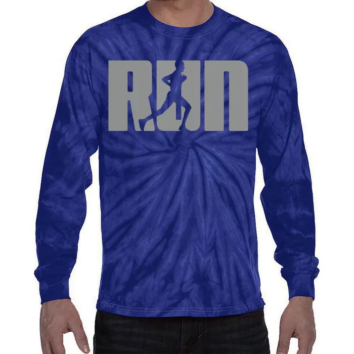 Silhouette Run Design For Runner Marathon Graphic Running Tie-Dye Long Sleeve Shirt