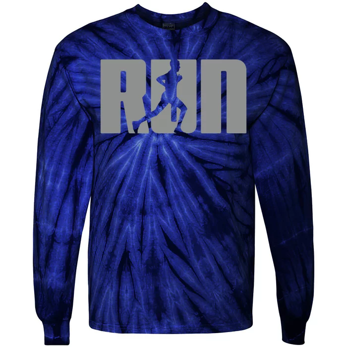 Silhouette Run Design For Runner Marathon Graphic Running Tie-Dye Long Sleeve Shirt