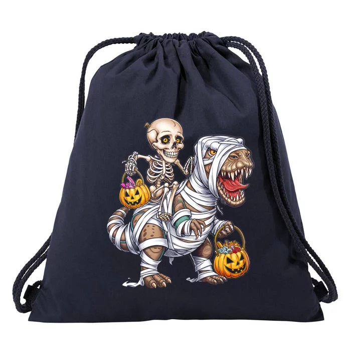 Skeleton Riding Dinosaur Mummy Halloween Pumpkin Design Meaningful Gift Drawstring Bag