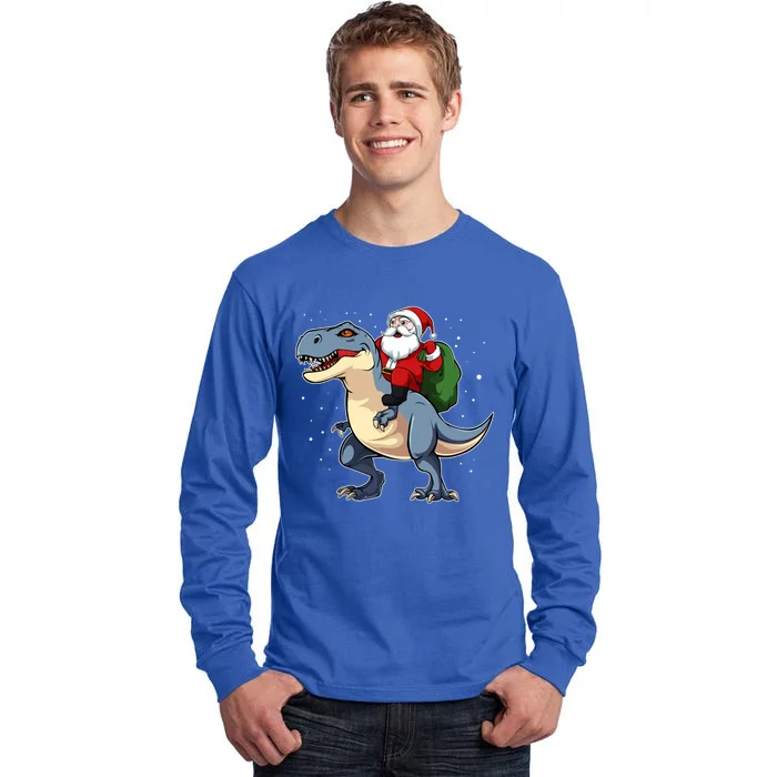 Santa Riding Dinosaur Funny Xmas Tree Magic Lover Fan Gift Tall Long Sleeve T-Shirt