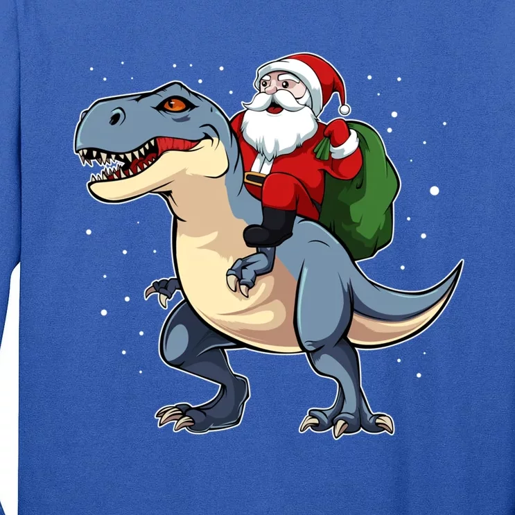 Santa Riding Dinosaur Funny Xmas Tree Magic Lover Fan Gift Tall Long Sleeve T-Shirt