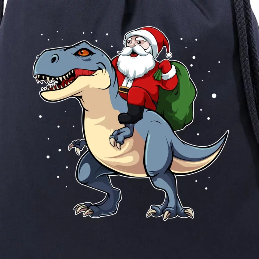 Santa Riding Dinosaur Funny Xmas Tree Magic Lover Fan Gift Drawstring Bag