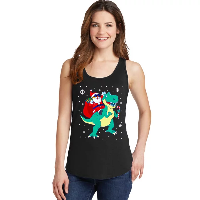 Santa Riding Dinosaur Christmas T Rex Rawr Boy Gift Ladies Essential Tank