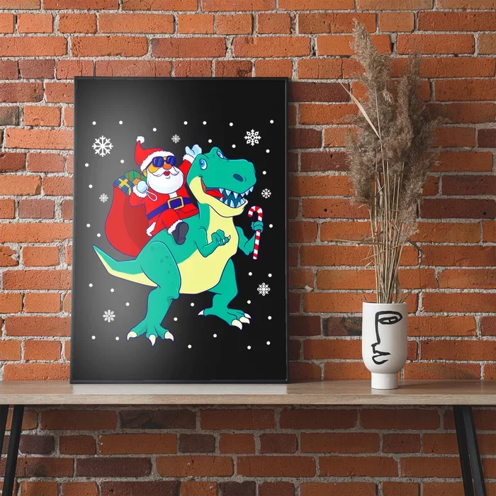 Santa Riding Dinosaur Christmas T Rex Rawr Boy Gift Poster