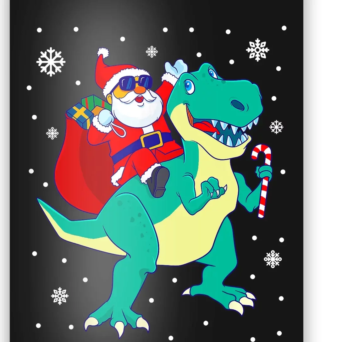 Santa Riding Dinosaur Christmas T Rex Rawr Boy Gift Poster