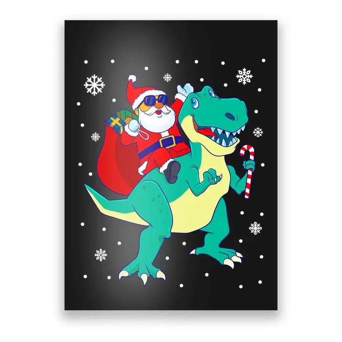 Santa Riding Dinosaur Christmas T Rex Rawr Boy Gift Poster