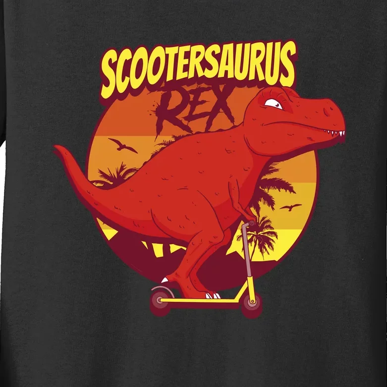 Scootersaurus Rex Dinosaur Kids Long Sleeve Shirt