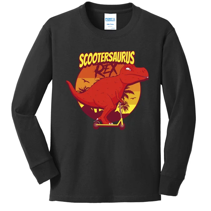 Scootersaurus Rex Dinosaur Kids Long Sleeve Shirt