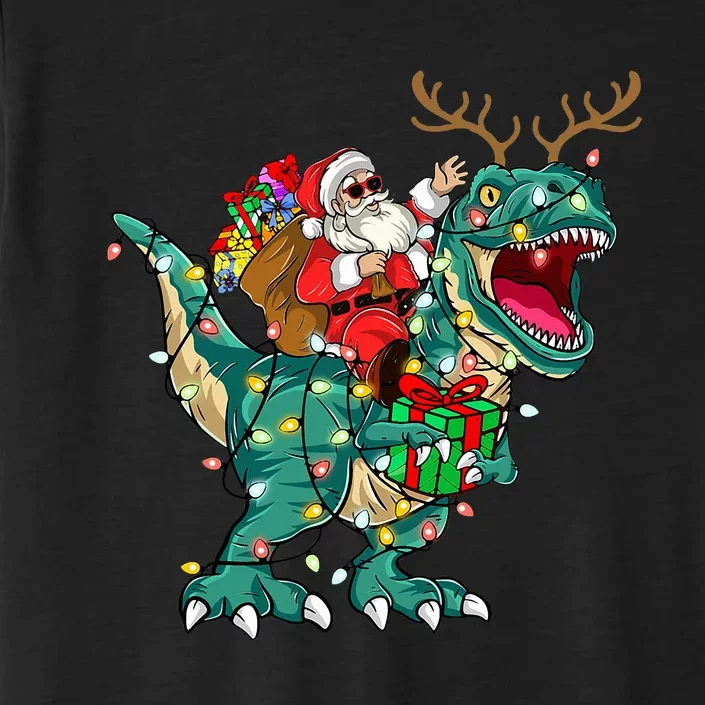 Santa Riding Dinosaur T rex Deer Christmas ChromaSoft Performance T-Shirt