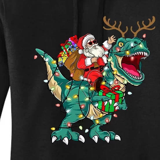 Santa Riding Dinosaur T rex Deer Christmas Women's Pullover Hoodie