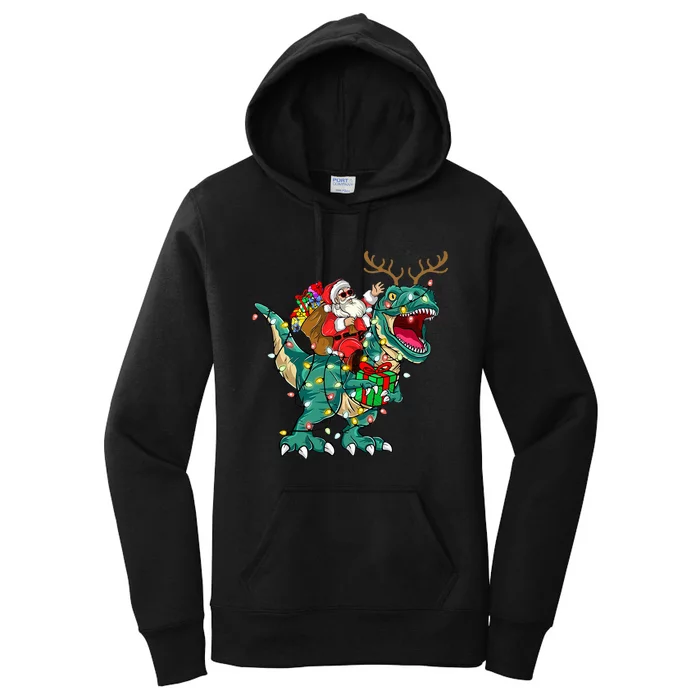 Santa Riding Dinosaur T rex Deer Christmas Women's Pullover Hoodie