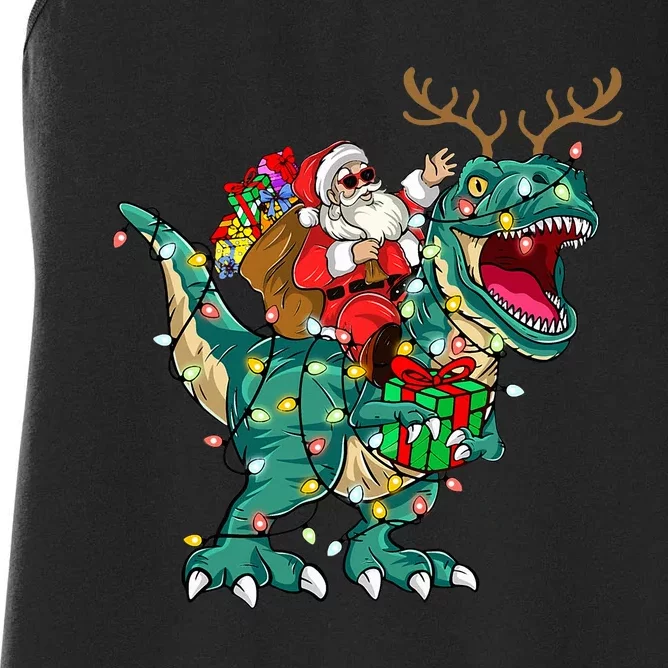 Santa Riding Dinosaur T rex Deer Christmas Women's Racerback Tank