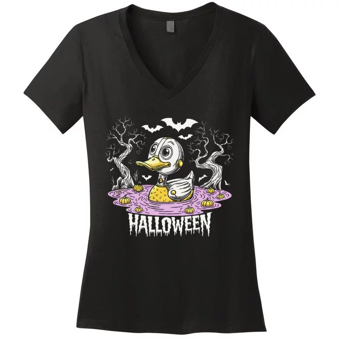 Spooky Rubber Duck Halloween Custome Cool Duckling Lover Women's V-Neck T-Shirt