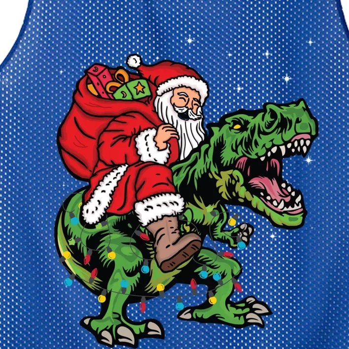 Santa Riding Dinosaur T Rex Deer Xmas Christmas Gift Mesh Reversible Basketball Jersey Tank