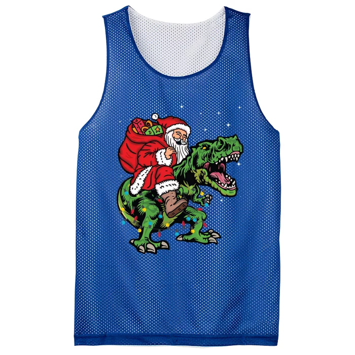 Santa Riding Dinosaur T Rex Deer Xmas Christmas Gift Mesh Reversible Basketball Jersey Tank